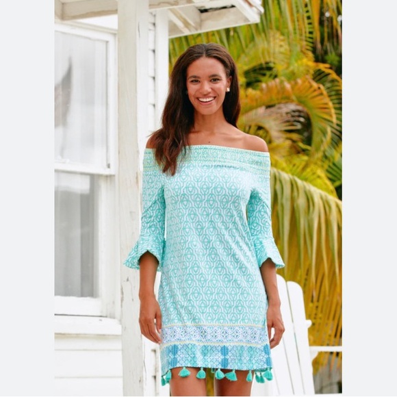 Cabana Life Coastal Cottage Off The Shoulder Dress 50 + UPF protection medium - Picture 1 of 12